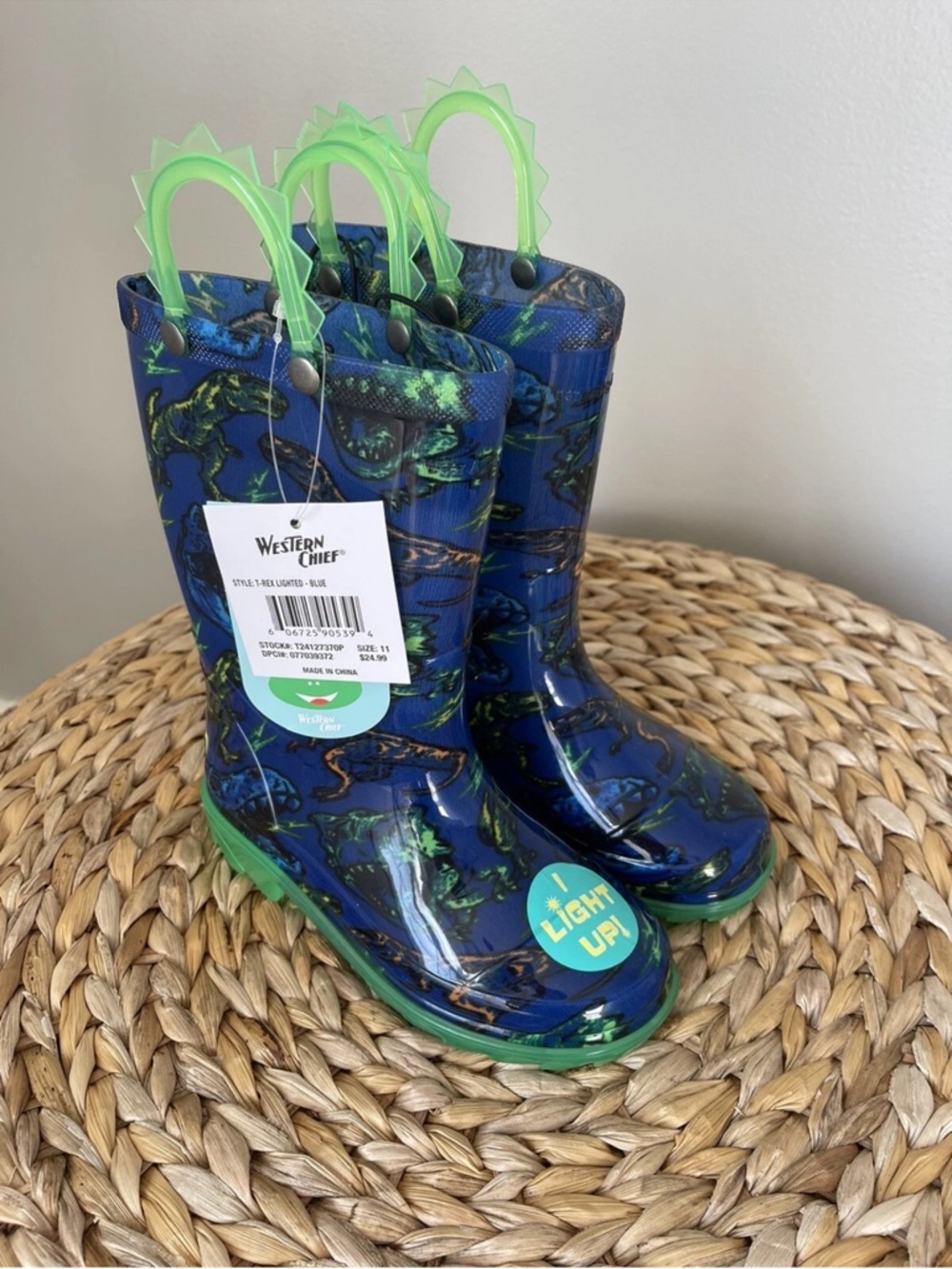 Western Chief T-Rex Lighted Rain Boots - Blue 11 NWT